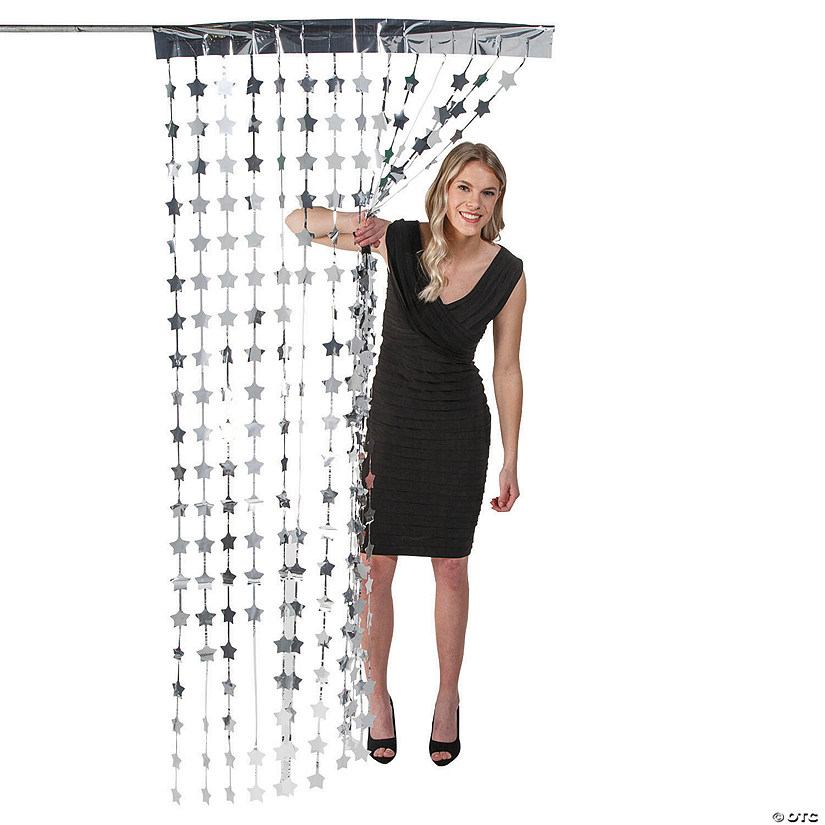 39" x 78" Silver Star-Shaped Plastic Foil Backdrop Curtain Image