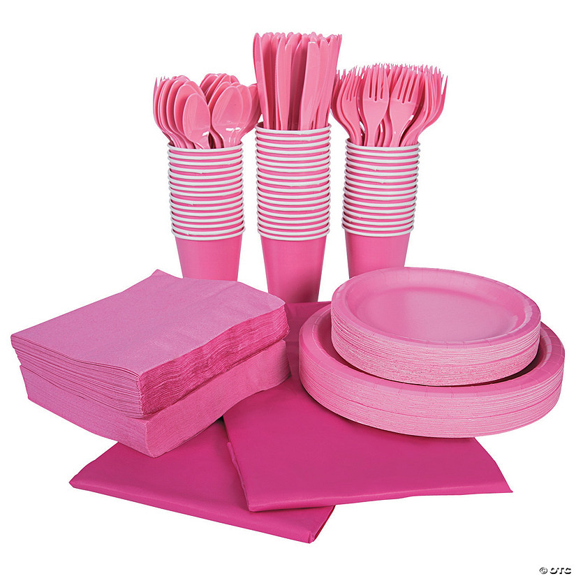 396 Pc. Bulk Candy Pink Tableware Kit for 48 Guests Image