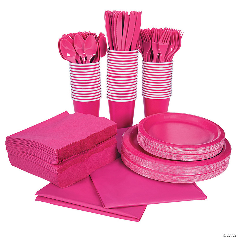 396 Pc. Bulk Hot Pink Tableware Kit for 48 Guests Image