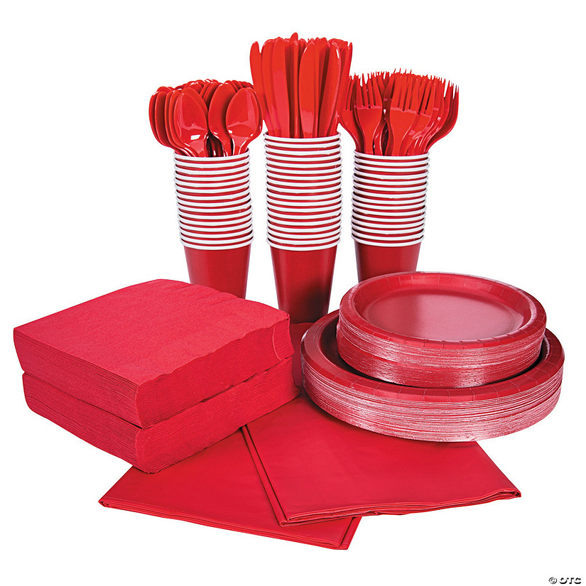 396 Pc. Christmas Red Disposable Tableware Kit for 48 Guests Image