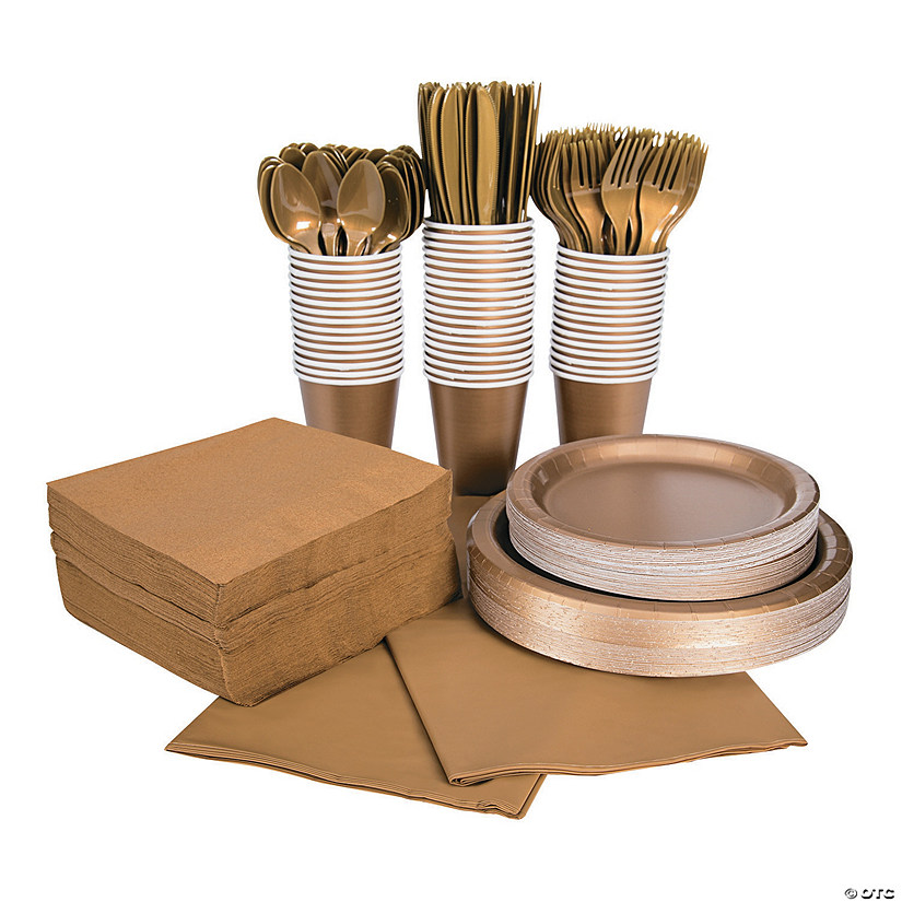 396 Pc. Metallic Gold Tableware Kit for 48 Guests Image