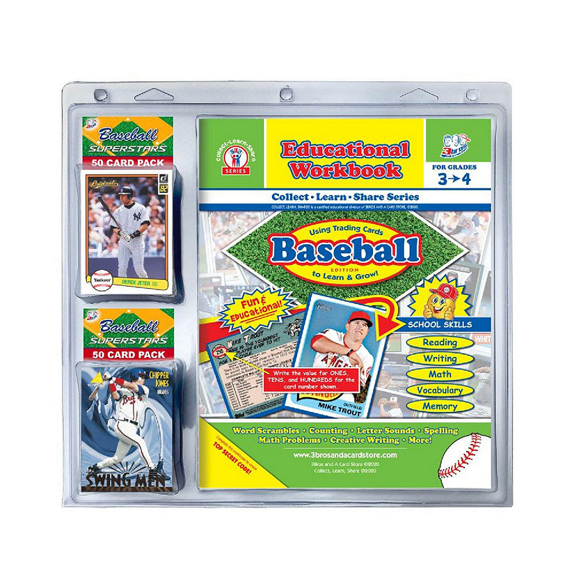 3bros Educational Baseball Card Workbook Combo for Grades 3-4 - 100 pcs Image