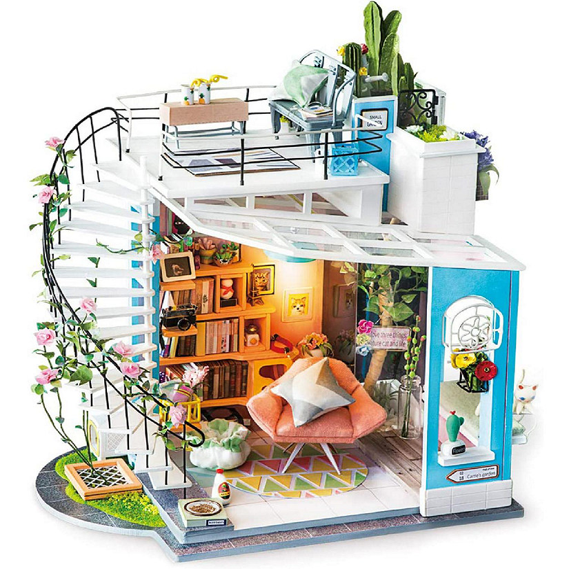 DIY Miniature House Kit with LED Light Creative Dollhouse Model Kit with  Furniture 3D Miniature Dollhouse Kit Decorative Mini Doll House Kit Tiny