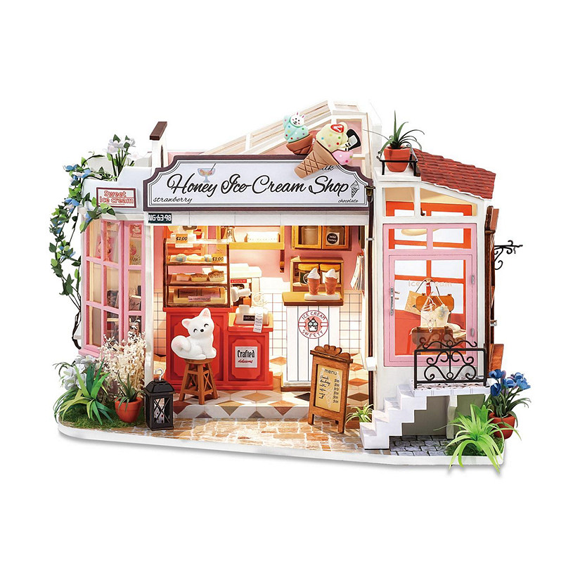 3D DIY Wooden Miniature Handmade Dollhouse - Light Music Bar With Furnitures Toys Gift - Mini Ice Cream Shop Gift for Kids Adult - Style DG148 Image