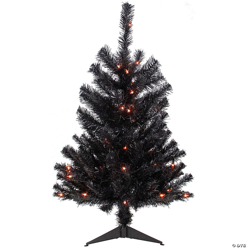 3ft Pre-Lit Black Noble Spruce Artificial Halloween Tree  Orange Lights Image