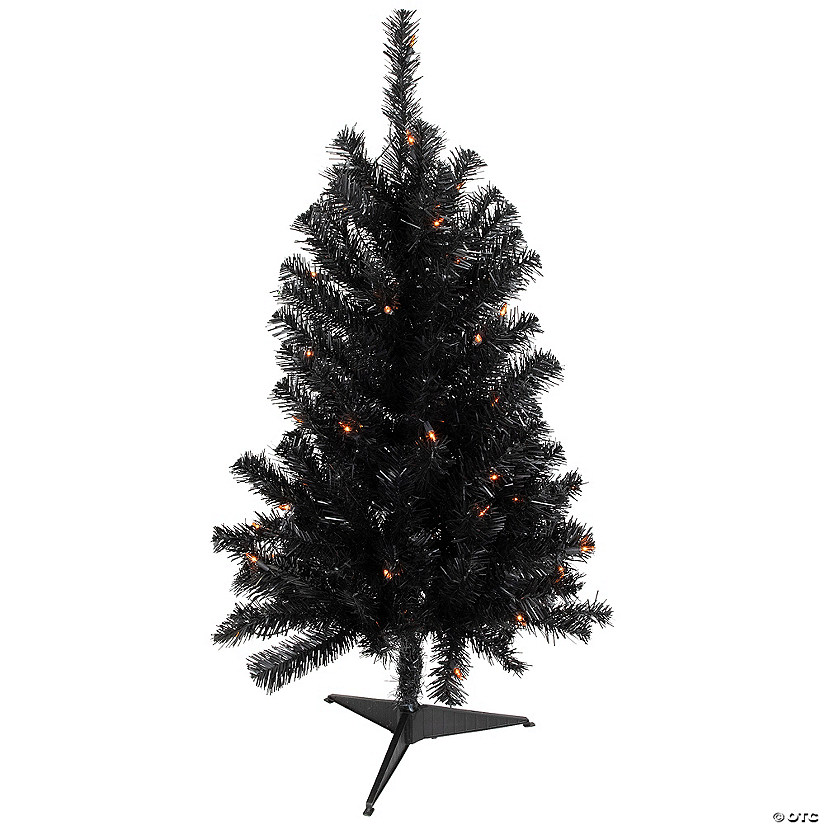 3ft PreLit Black Noble Spruce Artificial Halloween Tree Orange Lights