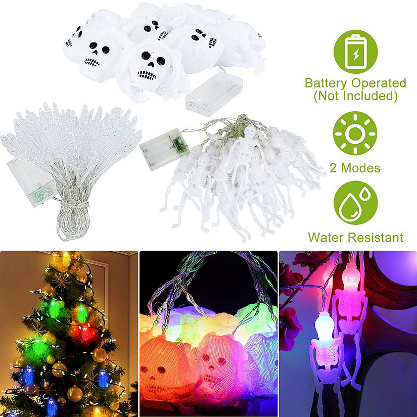 3Pcs Halloween Light Decorations Total 50 LEDs 24ft Halloween String Lights Colorful 3D Skeleton Ghost String Lights Gauze Skull String Lights Image
