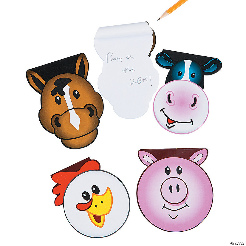 4 1/2" - 5" 30 pg. Assorted Farm Party Animals Paper Notepads - 24 Pc. Image