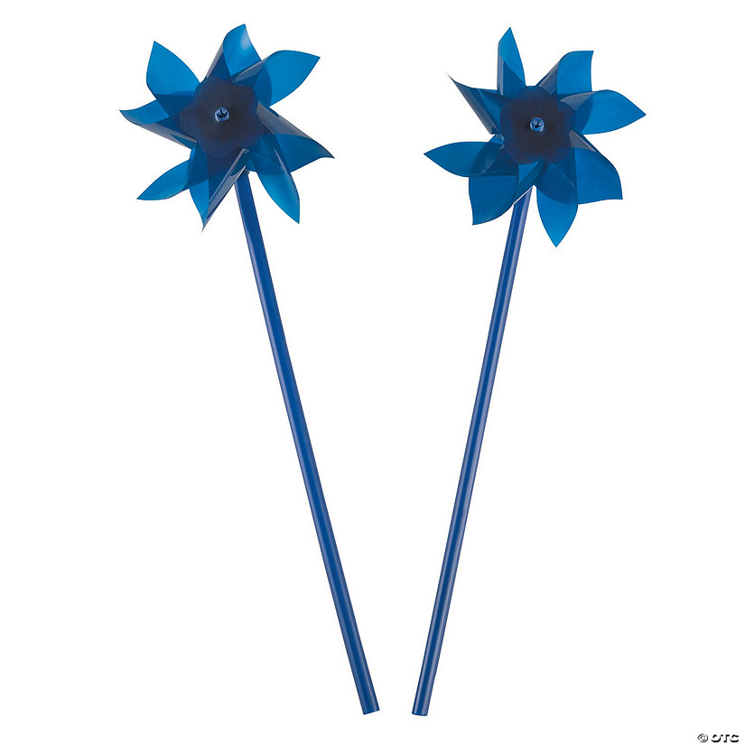 4 1/2" Blue Plastic Pinwheels with Blue Plastic Sticks - 36 Pc. Image