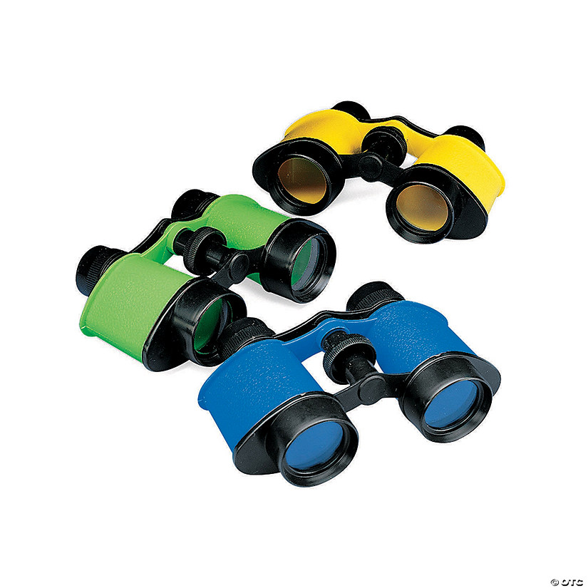4 1/2" Bright Blue, Green & Yellow Plastic Toy Binoculars - 3 Pc. Image