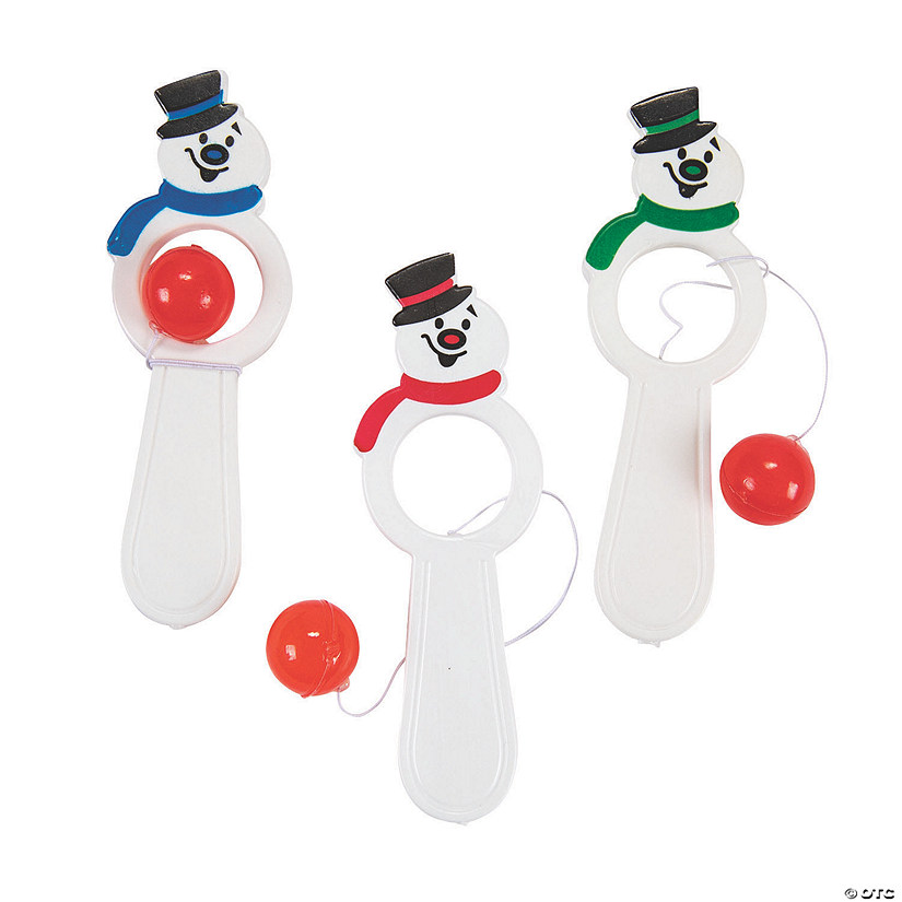 4 1/2" Bulk 48 Pc. Snowman Catch-a-Ball Christmas Plastic Paddleball Games Image