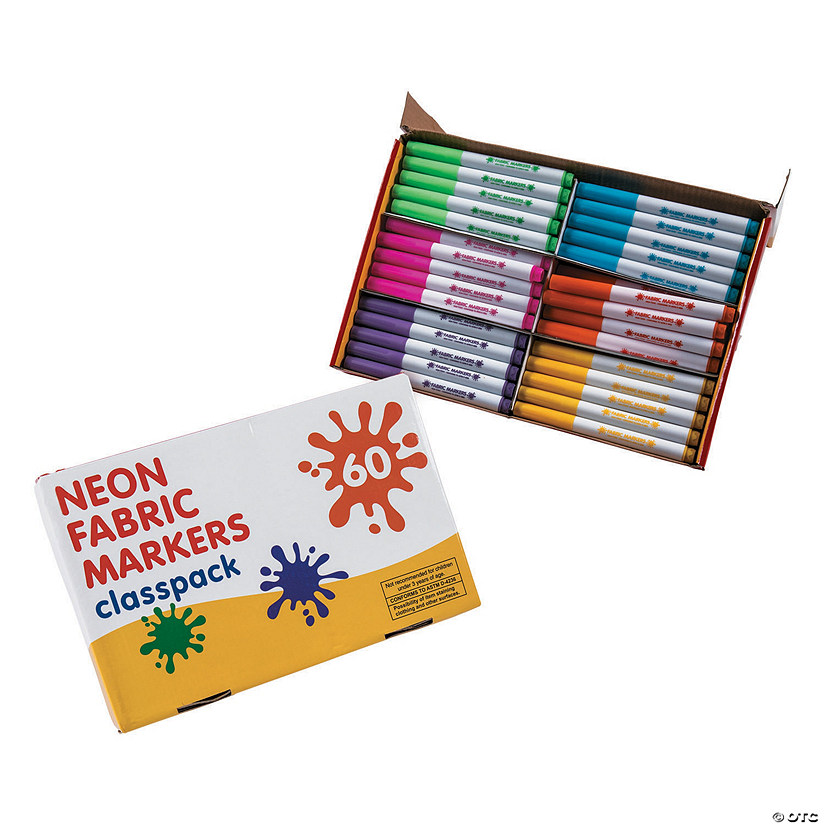4 1/2" Bulk 60 Pc. Neon Fabric Markers Classpack - 6 Colors per pack Image