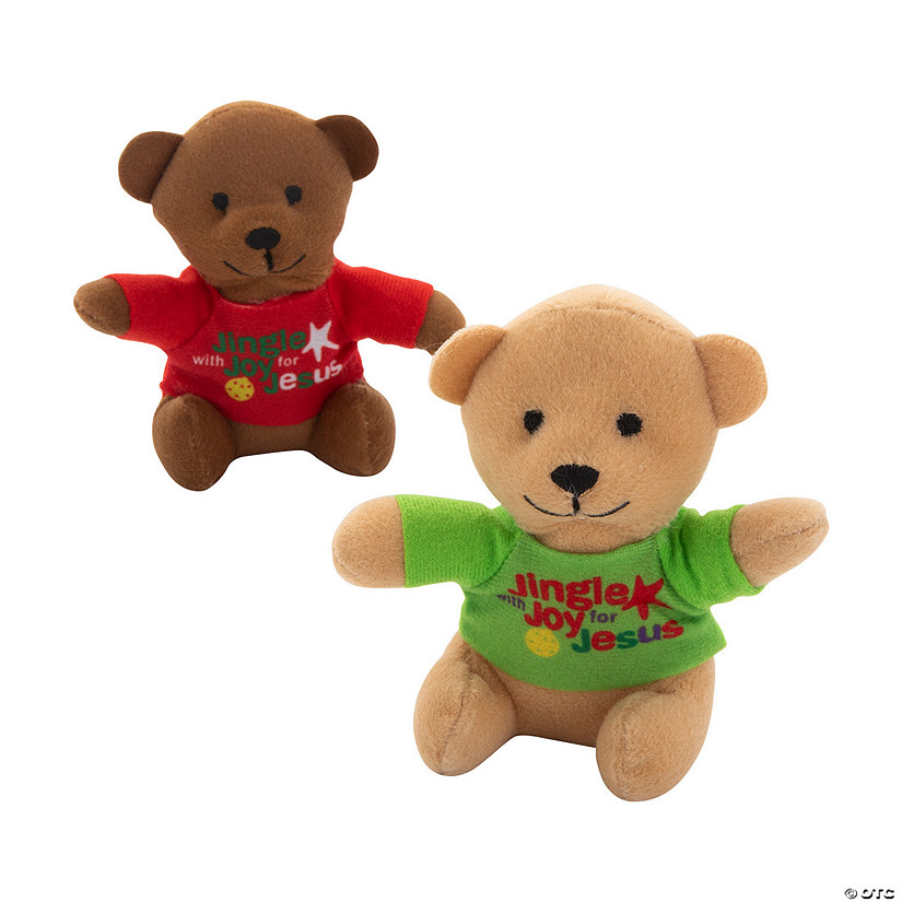 4 1/2" Christmas Brown Stuffed Teddy Bears with Jingle with Joy T-Shirts - 12 Pc. Image