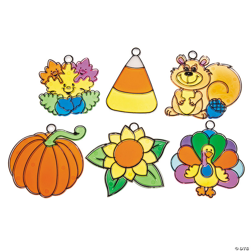4 1/2" Fall Plants &amp; Creatures Clear Plastic Suncatchers - 24 Pc. Image