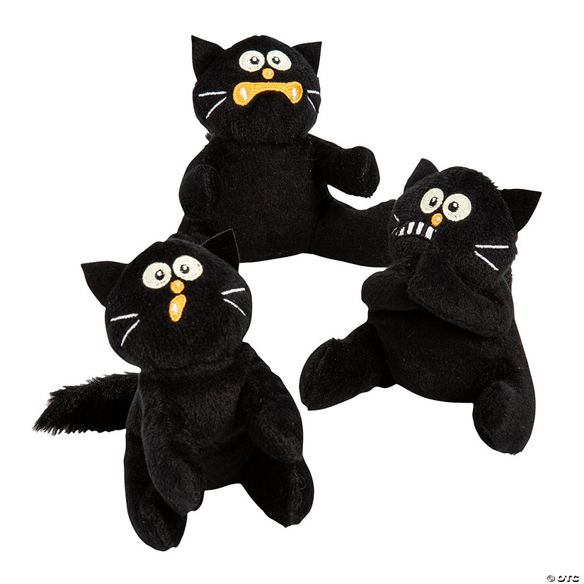 4 1/2" Halloween Black Scaredy Face Stuffed Cat Toys - 12 Pc. Image