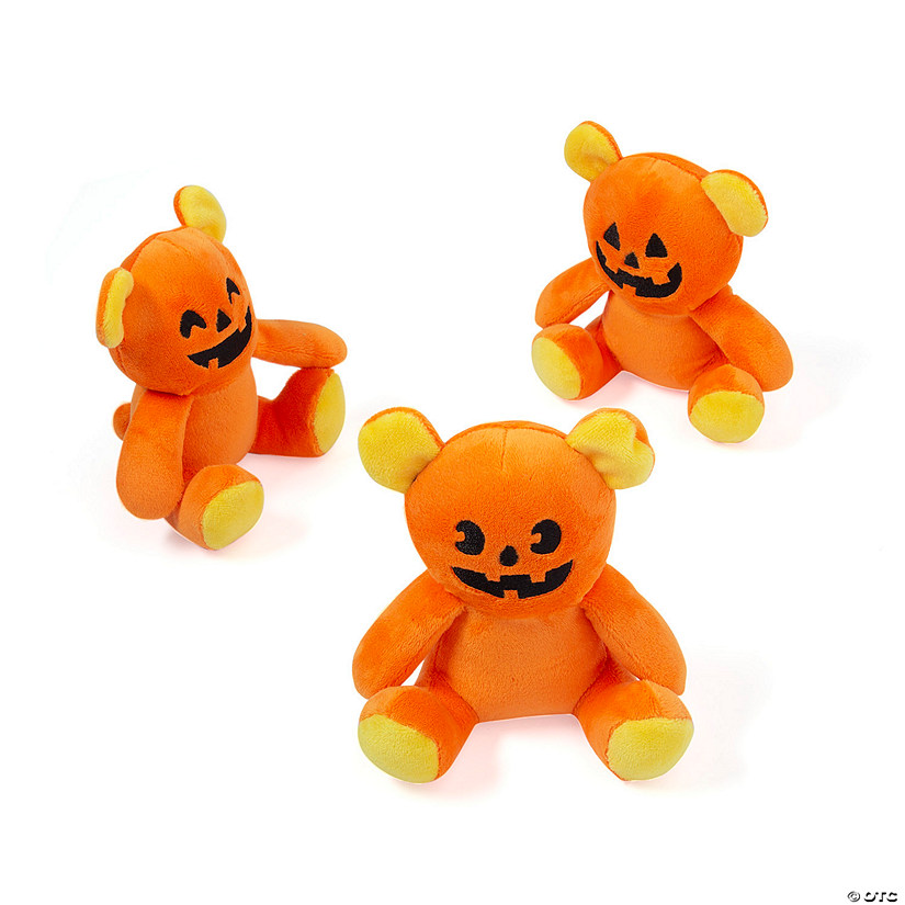 4 1/2" Halloween Jack-O&#8217;-Lantern Face Stuffed Bears - 12 Pc. Image
