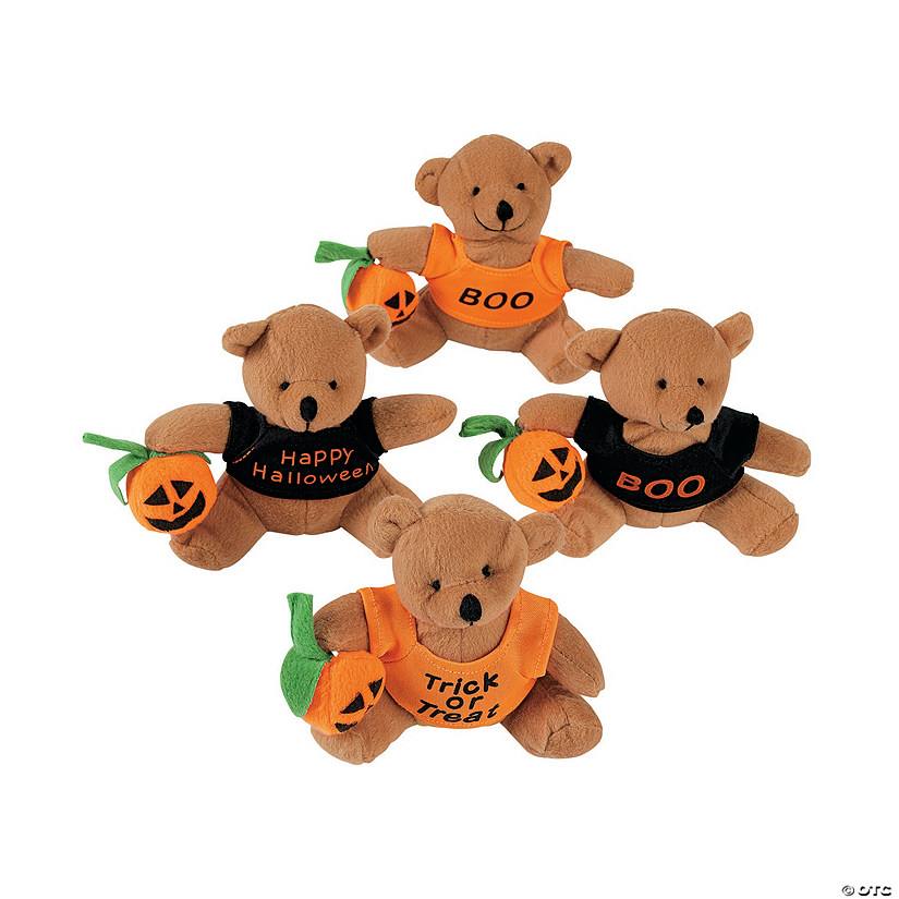 4 1/2" Halloween Stuffed Bears with T-Shirt & Jack-O'-Lantern - 12 Pc. Image