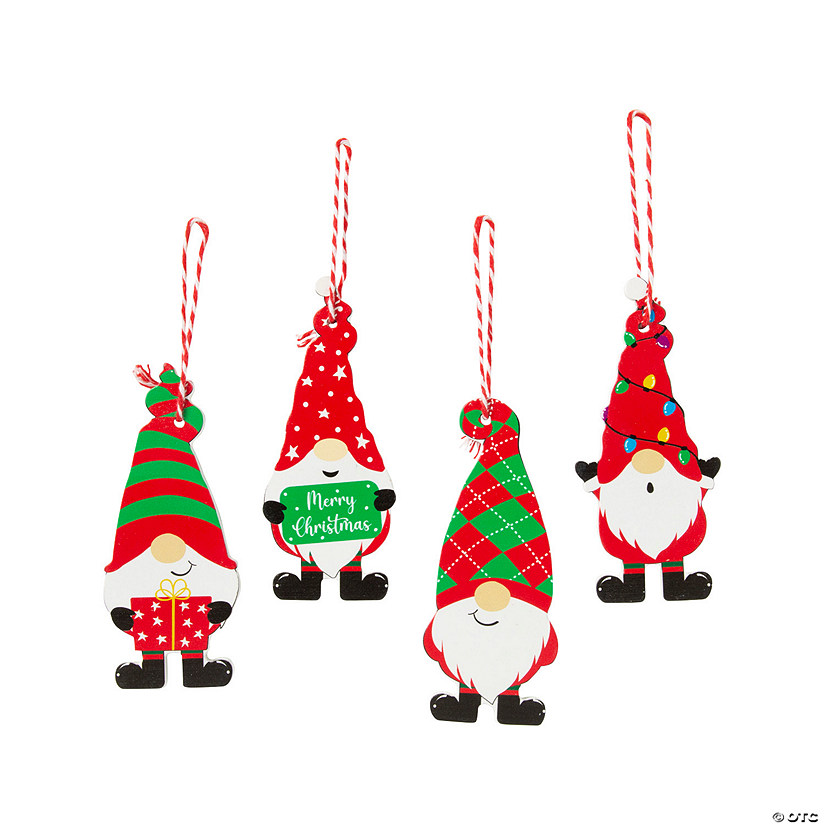 4 1/2" Happy Gnome Red & Green Wood Christmas Ornaments - 12 Pc. Image