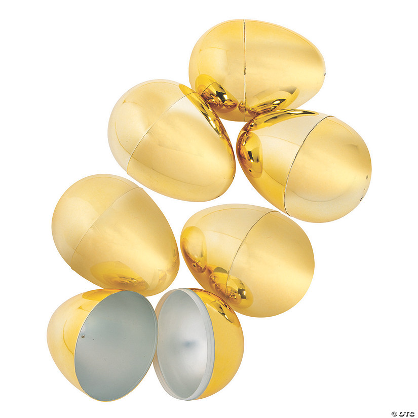 4 1/2" Metallic Gold Plastic Easter Eggs - 6 Pc. Image