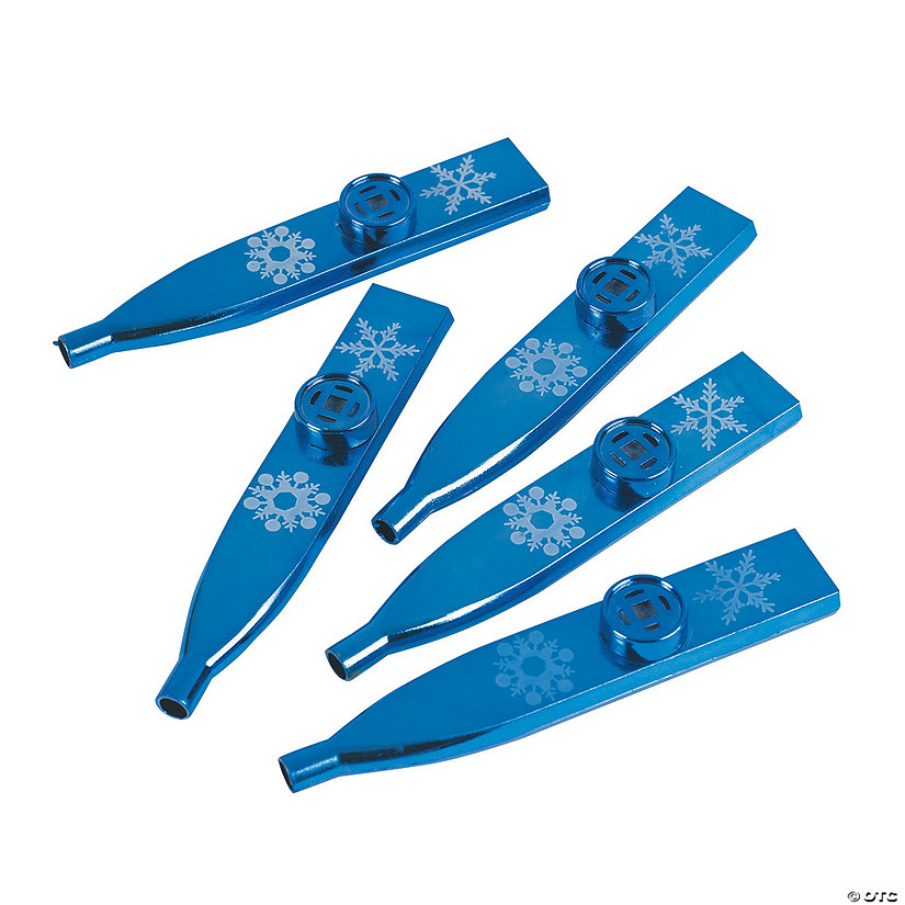 4 1/2" Metallic Snowflake Blue Plastic Kazoos - 24 Pc. Image