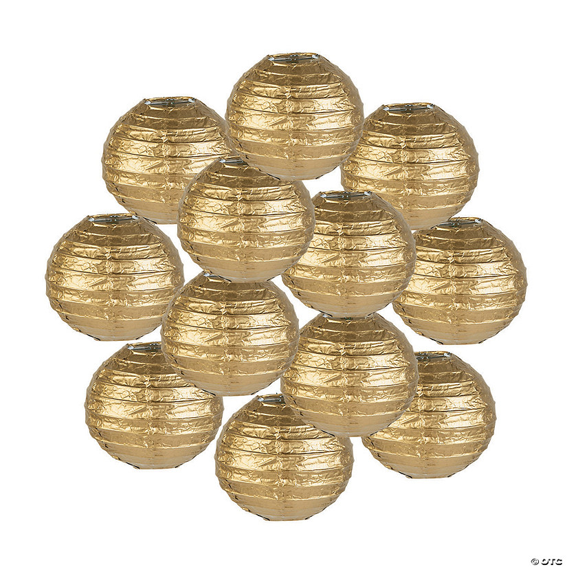 4 1/2" Mini Gold Hanging Paper Lanterns - 12 Pc. Image