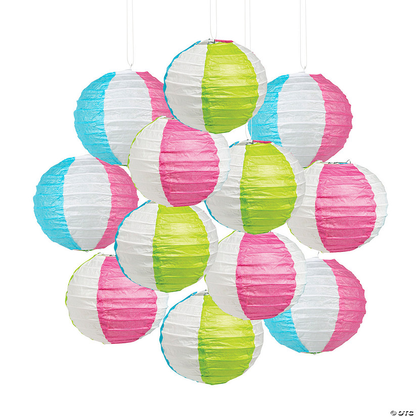 4 1/2" Mini Pool Party Beach Ball Hanging Paper Lanterns - 12 Pc. Image