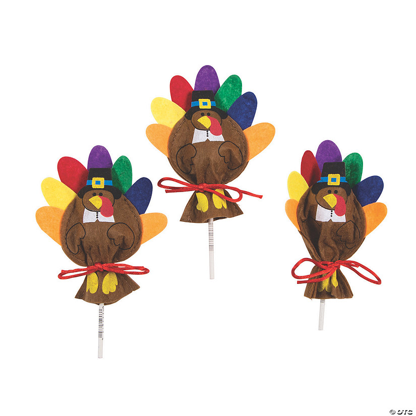 4 1/2" Multicolor Fall Turkey-Themed Lollipop Covers &amp;#8211; 12 Pc.   Image