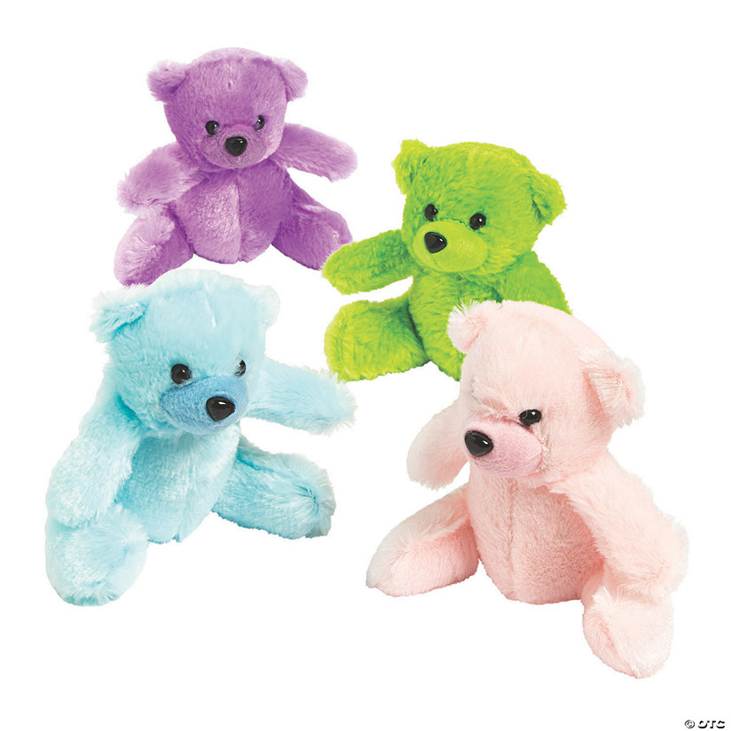 4 1/2" Pastel Blue, Purple, Green & Pink Stuffed Teddy Bears Image