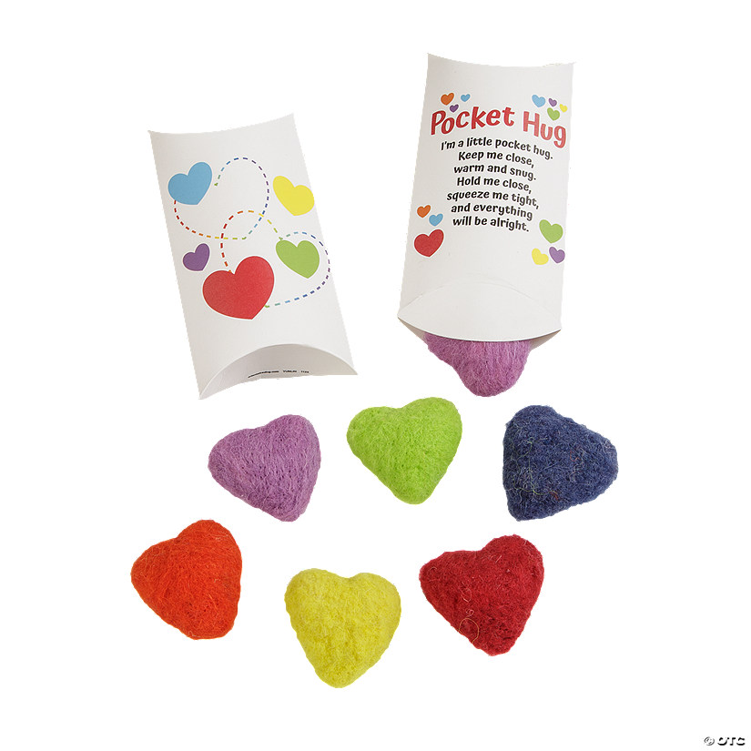 4 1/2" Rainbow Wool Felt Hearts with Pocket Hug Cards for 24 Image