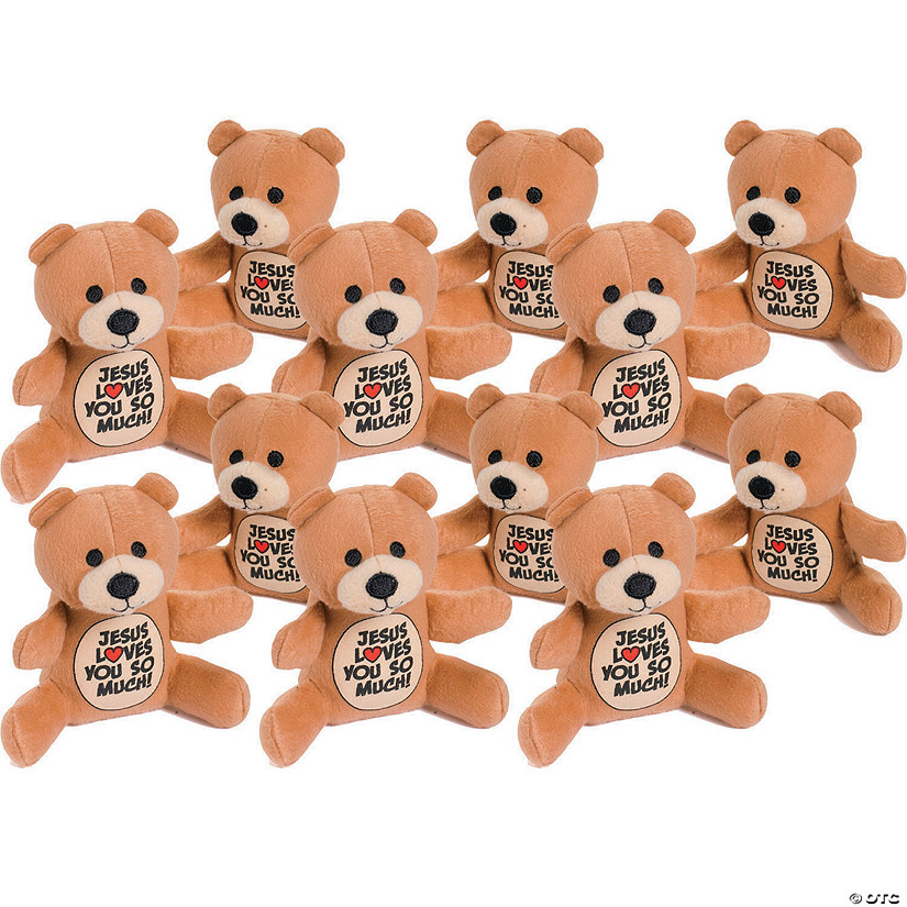 4 1/2" Religious Jesus Loves You Brown Stuffed Bears - 12 Pc. Image