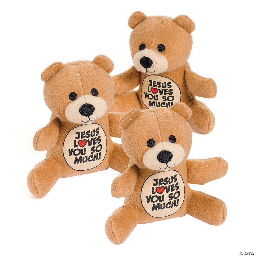 4 1/2" Religious Jesus Loves You So Much Brown Stuffed Bears - 3 Pc. Image