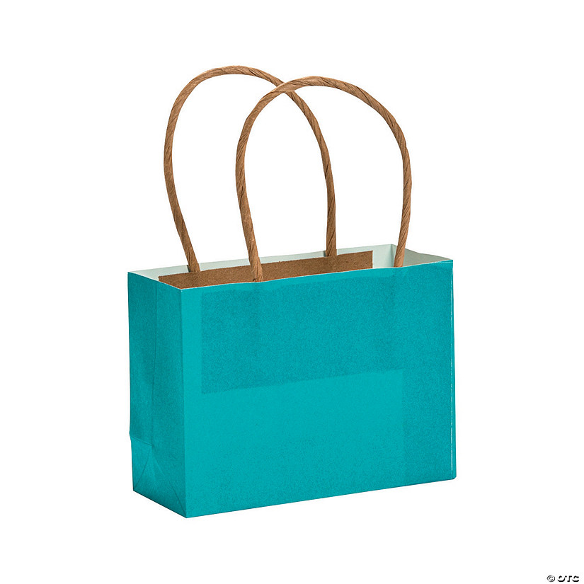 4 1/2" x 1 3/4" x 3 1/4" Mini Turquoise Kraft Paper Gift Bags - 12 Pc. Image