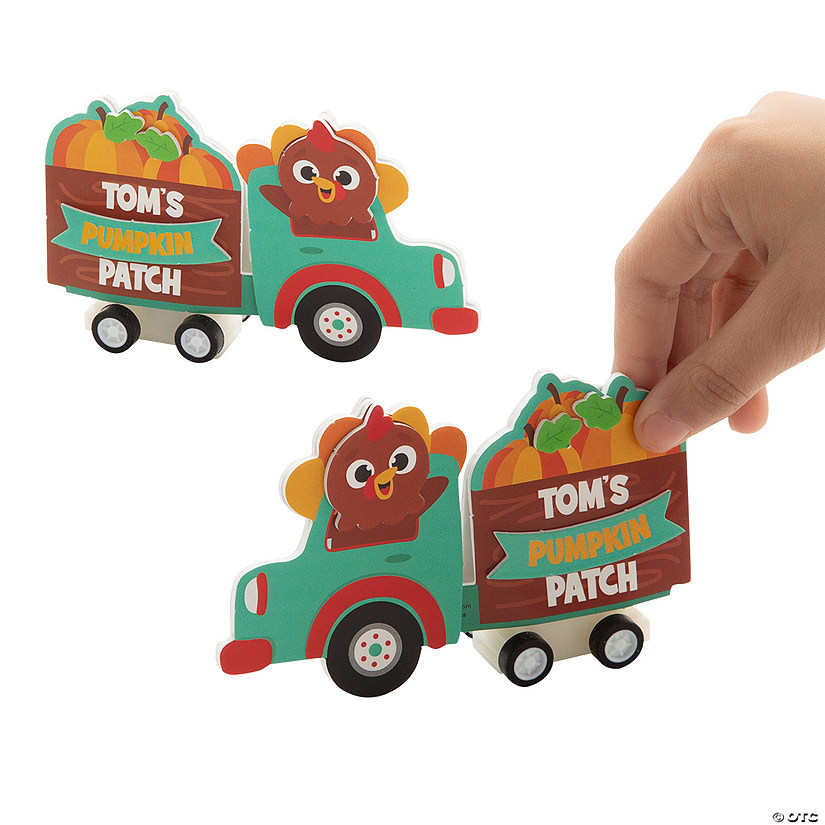 4 1/2" x 2 3/4" Turkey Pumpkin Farmer Pull-Back Craft Kit - Makes 12 Image