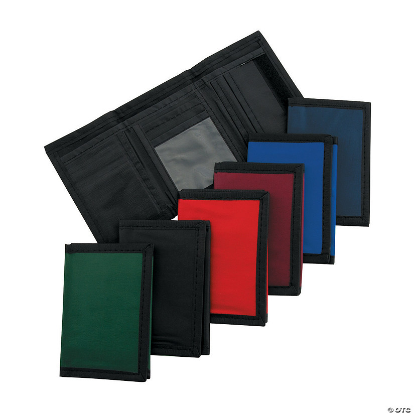 4 1/2" x 3 1/2" Basic Red, Yellow, Green, Blue &amp; Black  Wallets - 12 Pc. Image