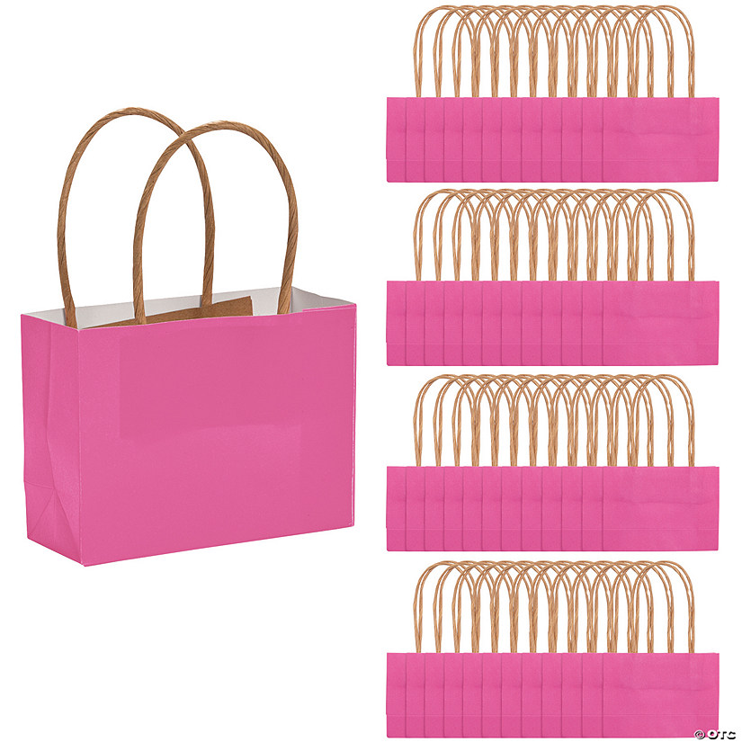 4 1/2" x 3 1/4" Bulk 48 Pc. Mini Hot Pink Kraft Paper Gift Bags Image
