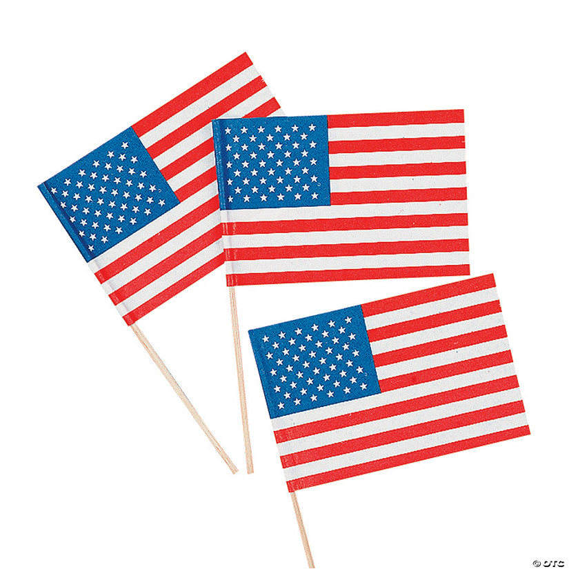 4 1/2" x 3" Small Paper American Flags on Sticks - 144 Pc. Image