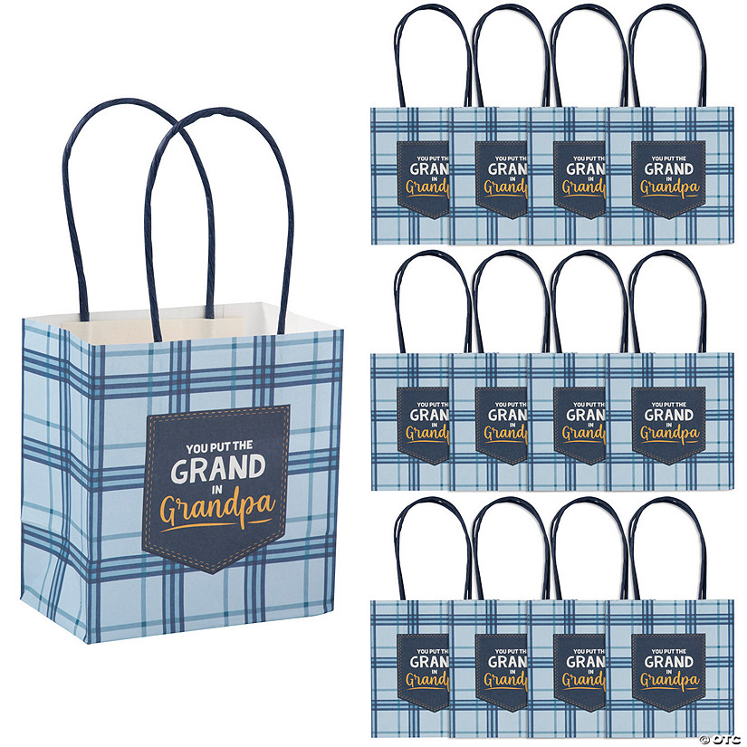 4 1/2" x 4 3/4" Small You Put the Grand in Grandfather Paper Gift Bags - 12 Pc. Image
