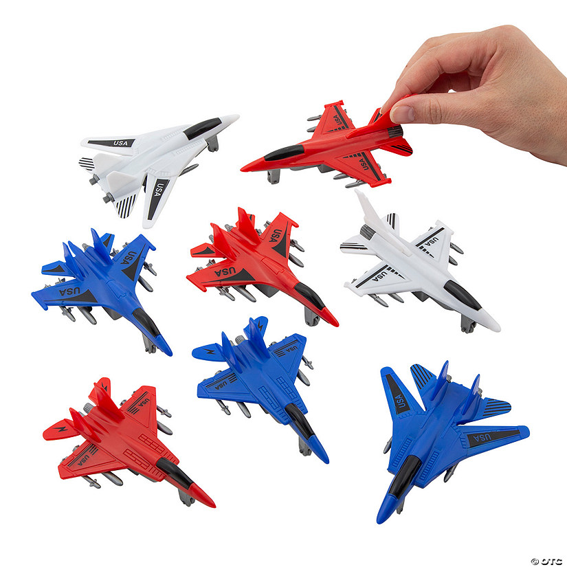 4 1/2" x 4" Mini Patriotic USA Pull-Back Plastic Fighter Jets - 12 Pc. Image