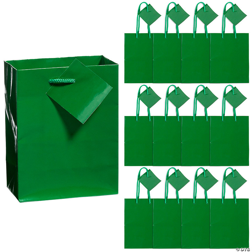 4 1/2" x 5 1/2" Small Green Paper Gift Bags with Tag - 12 Pc. Image