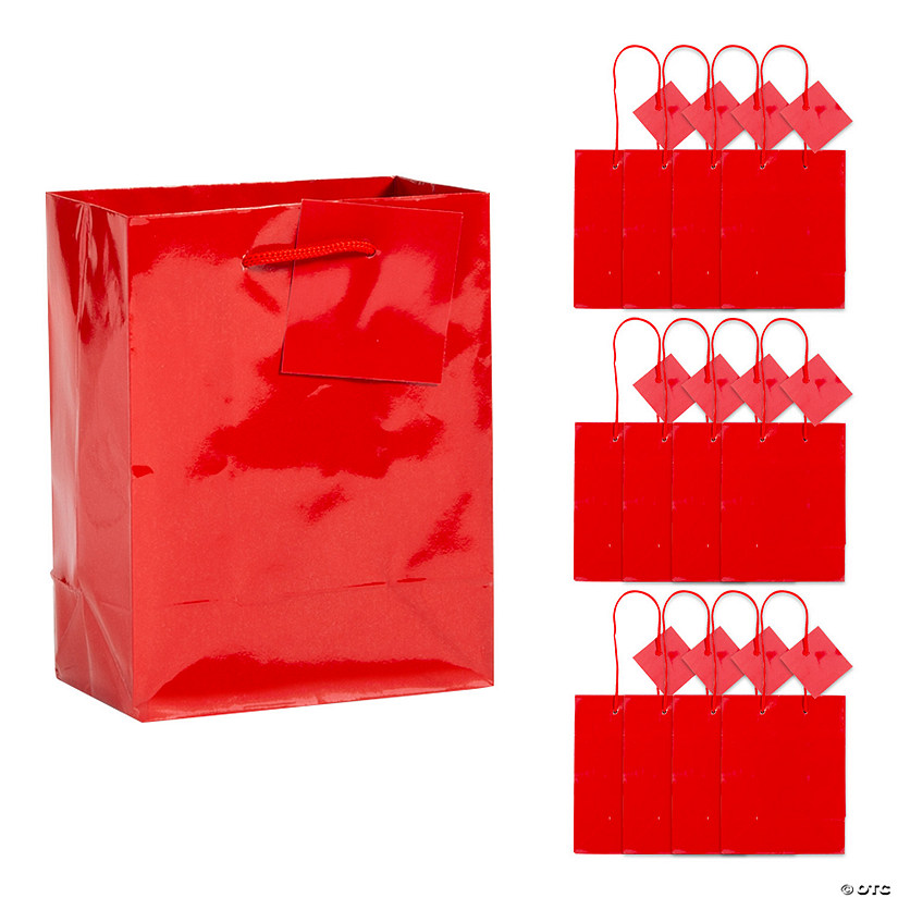 4 1/2" x 5 3/4" Small Red Gift Bags with Tags - 12 Pc. Image
