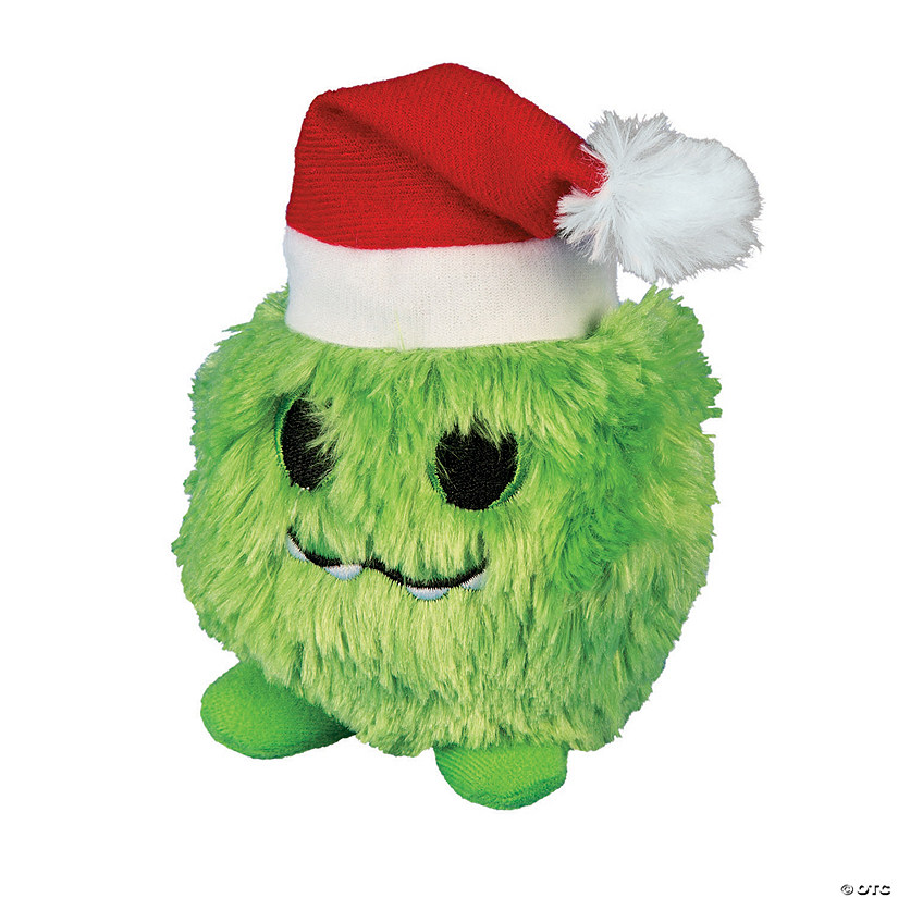 4 1/2" x 6 1/2" Merry Green Stuffed Monsters with Santa Hat - 12 Pc. Image