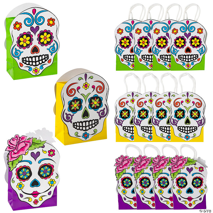 4 1/2" x 6 1/2" Small Day of the Dead Paper Gift Bags - 12 Pc. Image