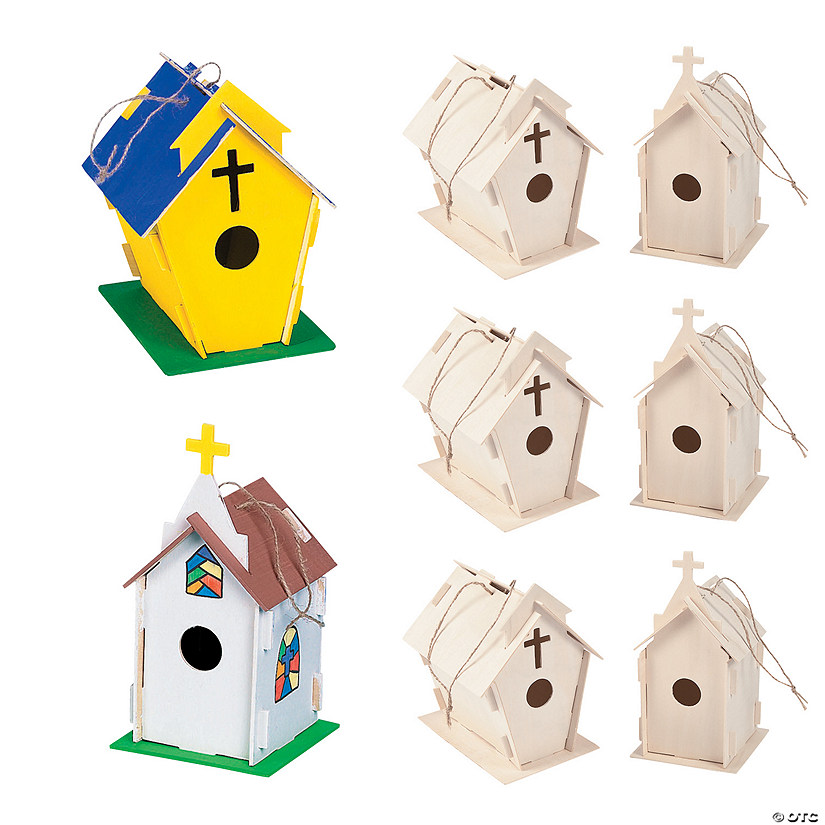 4 1/2" x 7 1/2" - 9" DIY Unfinished Wood Beautiful Church Birdhouses - Makes 6 Image