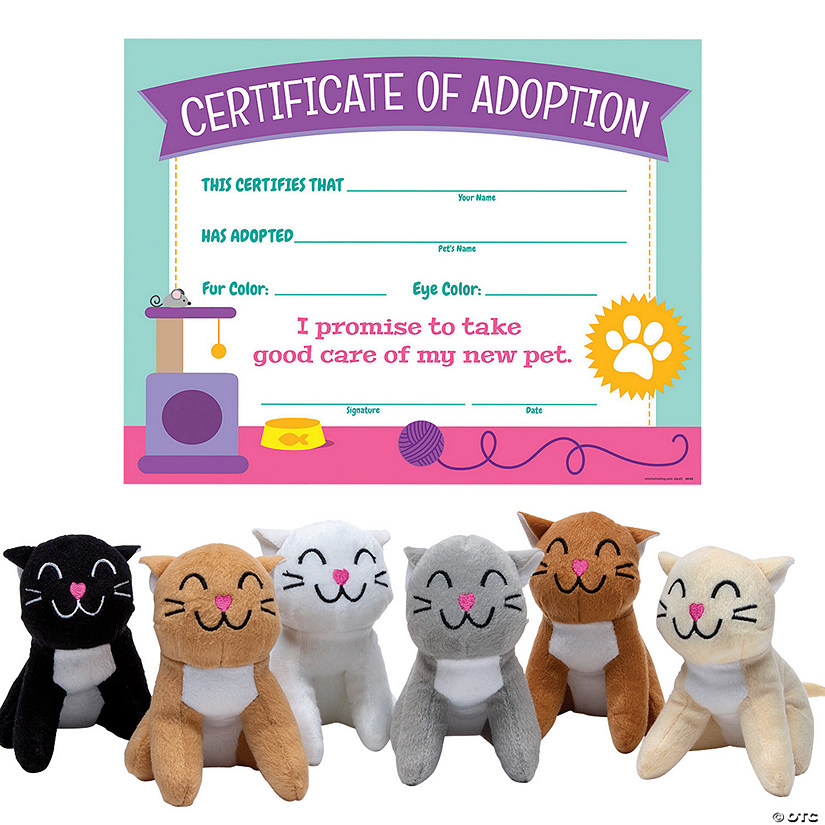 4 1/2" x 8 1/2" x 11" Stuffed Cat & Certificate Adoption Kit for 12 Image
