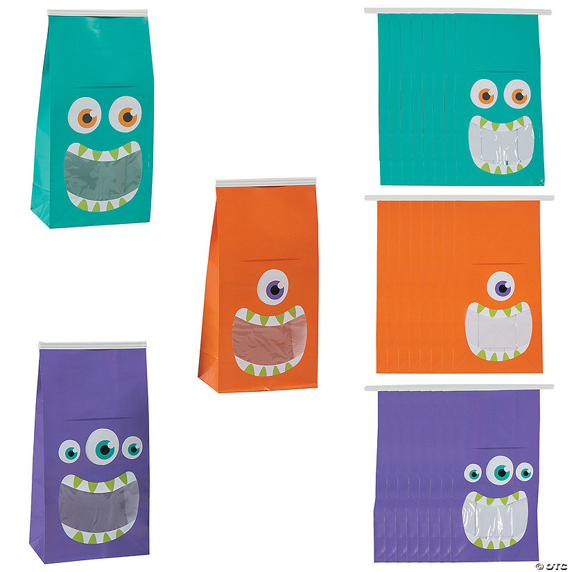 4 1/2" x 9" Halloween Tin Tie Treat Bags with Monster Mouth Window - 24 Pc. Image