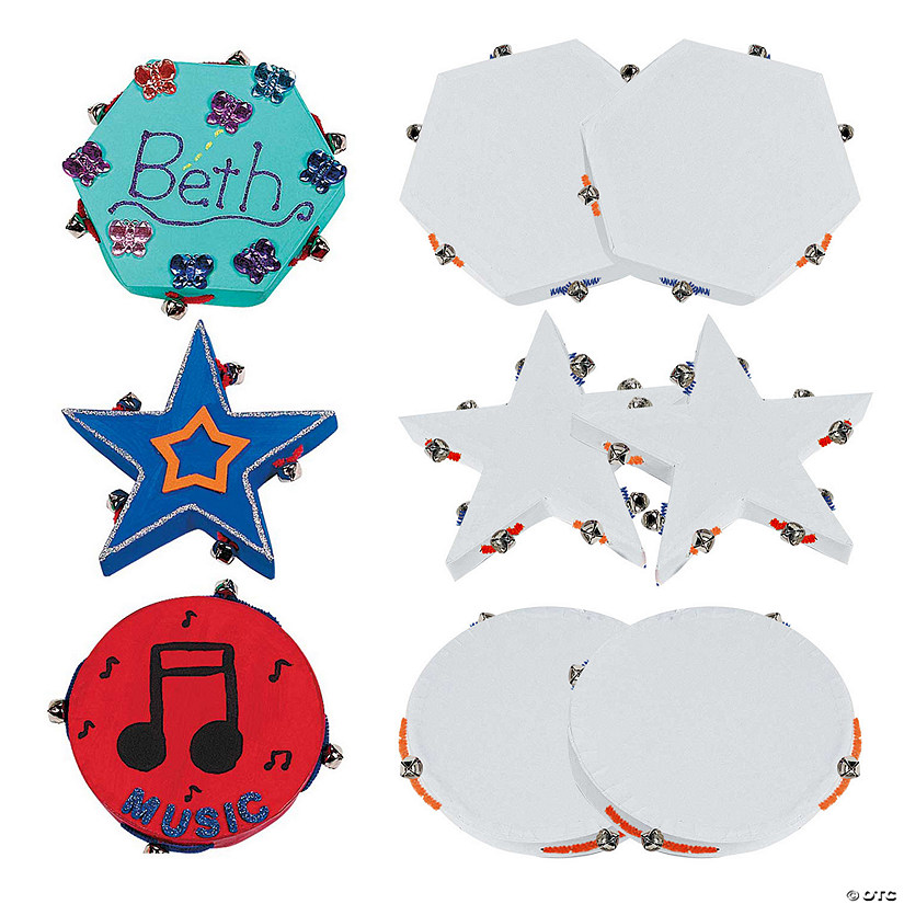 4 1/4" - 5 1/2" DIY Terrific Circle, Hexagon & Star-Shaped Cardstock Tambourines - 6 Pc. Image