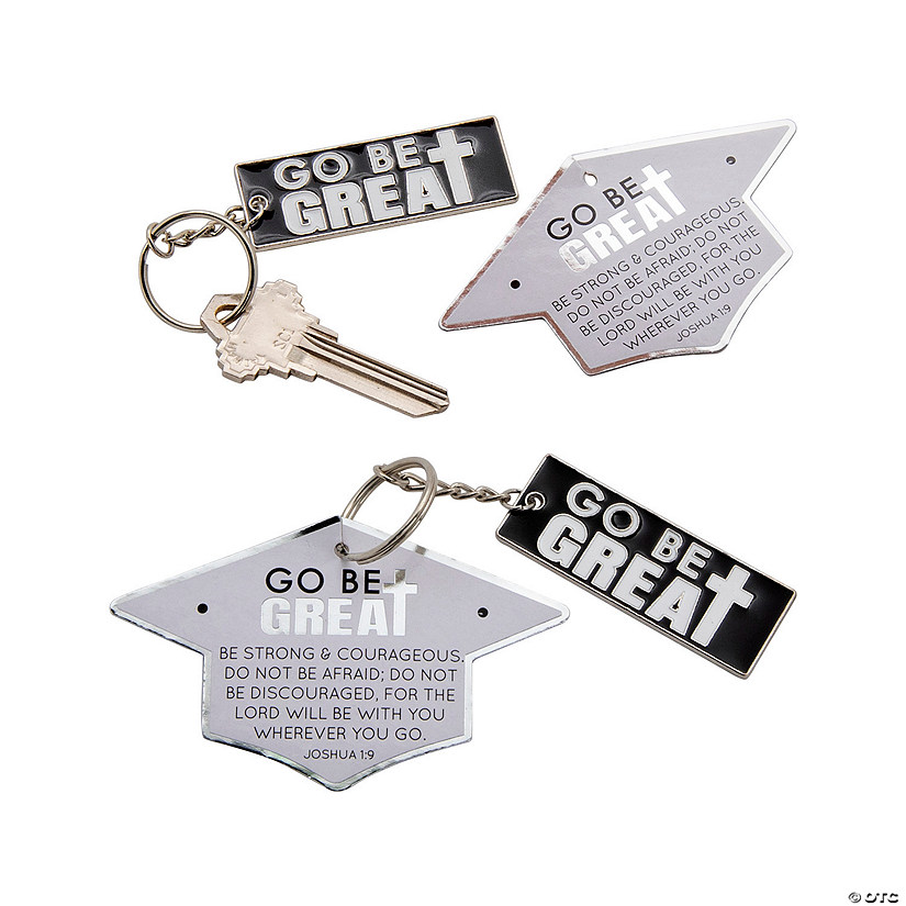 4 1/4" Graduation Go Be Great Joshua 1:9 Metal Keychains with Card for 12 Image