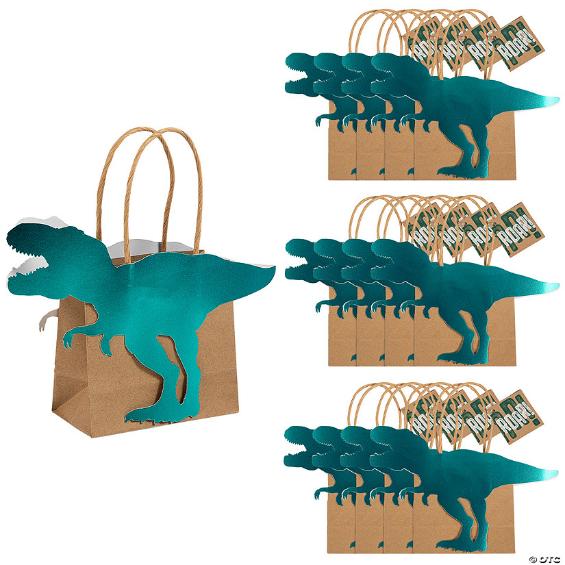 4 1/4" x 5 1/2" Small Dinosaur Paper Gift Bags - 12 Pc. Image