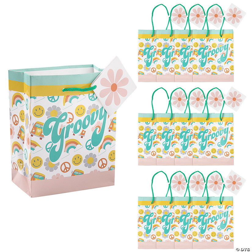 4 1/4" x 5 1/2" Small Groovy Party Gift Bags with Tags - 12 Pc. Image