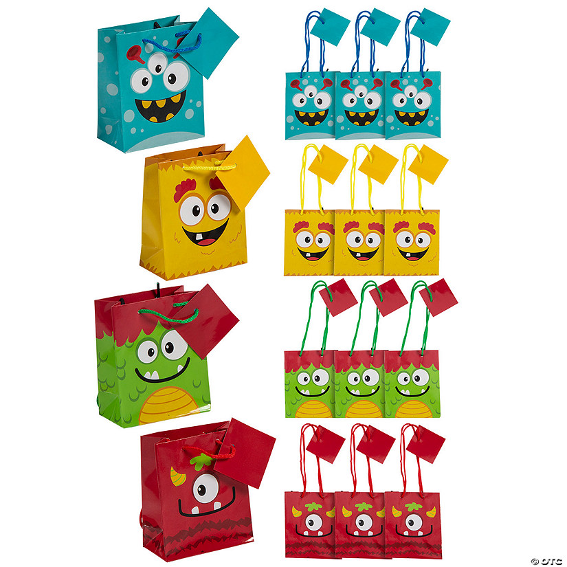 4 1/4" x 5 1/2" Small Monster Paper Gift Bags with Tags - 12 Pc. Image